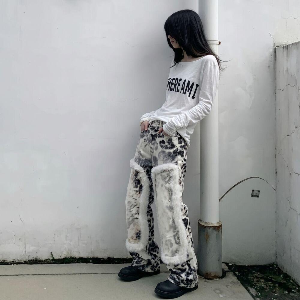 Y2K Tiger Fur Wide Leg Jeans Bratz Subversive Streetwear